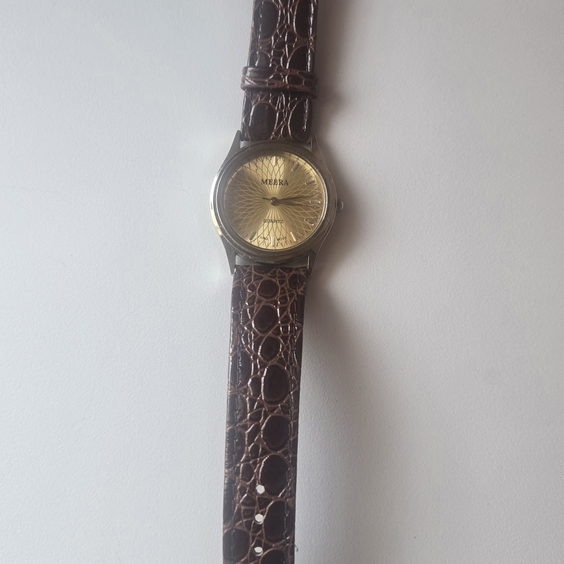 Versa Gold Dial Watch With Brown Crocodile Strap